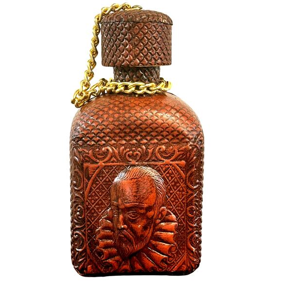 Tool Embossed Leather Wrapped Vintage Spirits Amber Bottle Decanter Cork Stopper - Picture 1 of 7